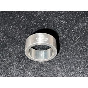 GUCCI Made In Italy Sterling Silver Trademark Stripes Ring 5 With Box And Cards